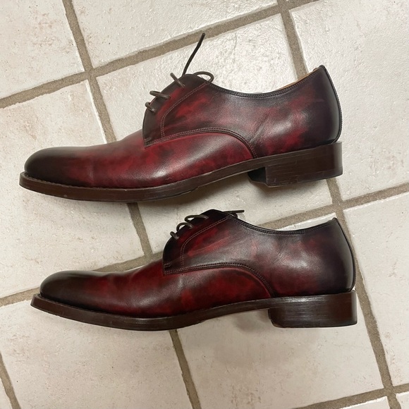 Handmade Premium Leather Oxfords Dress Shoes Pointed Toe Burgundy Tie-dye Effect - Picture 4 of 12